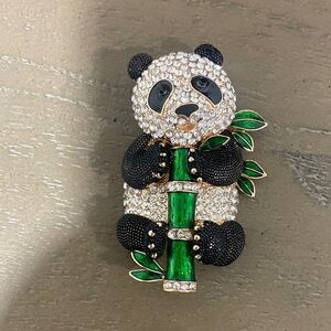 Panda Brooch with Green Bamboo